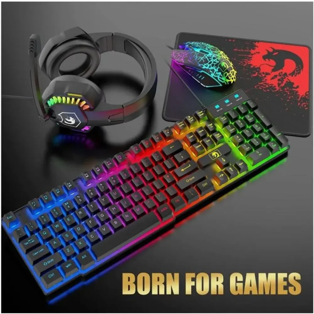 MAMBASNAKE T11 Wired Keyboard Combo, Mouse, Headphone& Pad, Rainbow LED Backlit